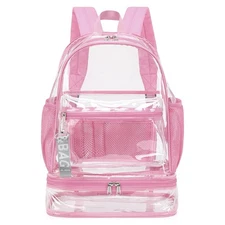 2-in-1 Clear Backpack with Bottom Lunch Box or Shoe Compartment Pink Color
