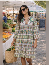 FARM Rio Amulet Geometric Beaded-Tassel Midi Dress Size Medium EUC