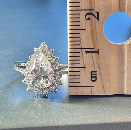 Anello in argento sterling SS 925 con zirconi a goccia sfaccettati misura 6,5 fascia con portagioie - Foto 4 di 12