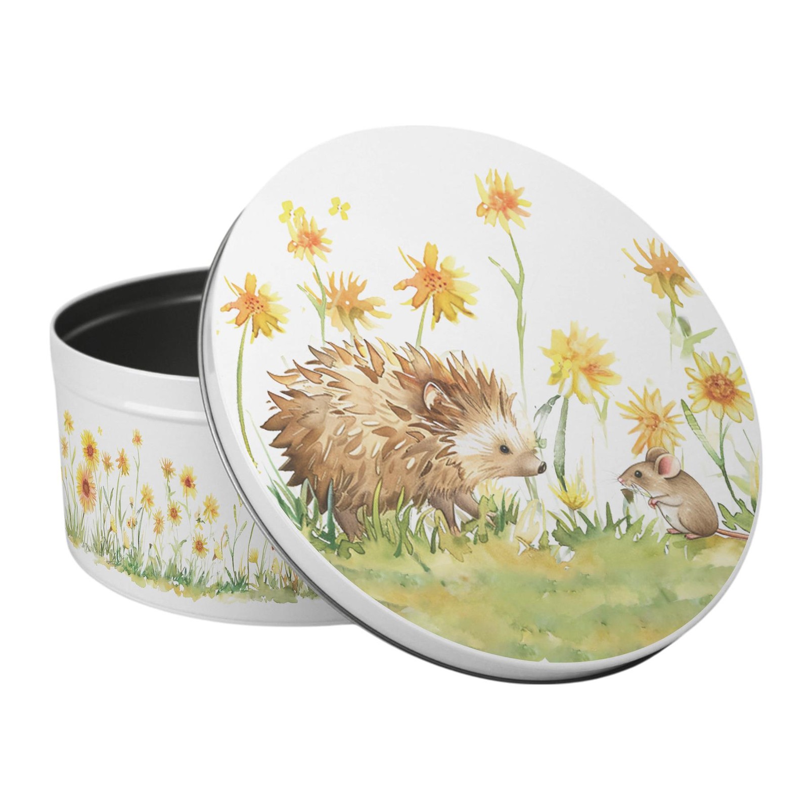 Hedgehog & Mouse Large Cake Tin - Wildlife Round Metal Storage Gifts for Baking