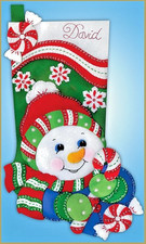 Candy Cane Snowman 5252 Design Works Felt Stocking Kit 18" DIY Personalize it