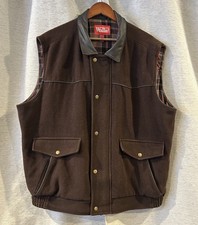 VTG Walls XL Brown Wool Blend Vest w/Leather Trim Outdoor Workwear Western