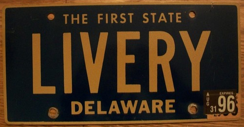 SINGLE DELAWARE LICENSE PLATE - 1996 - LIVERY - THE FIRST STATE