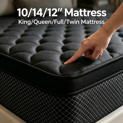 12 14'' Gel Memory Foam Mattress Hybrid Spring Queen Full King Size Bed In A Box