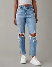 American Eagle Mom High Waist Rise Strigid Tapered Ripped Jeans Sz 8 Regular New