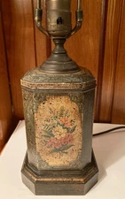 Vtg. Fredrick Cooper Floral Tea Tin Canister Table Lamp, 17.5" Design on 4 Sides