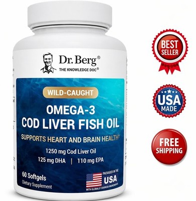 Dr. Berg Omega-3 Cod Liver Fish Oil 60 Softgels   Wild-Caught Icelandic Cod   Om