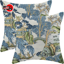 Chinoiserie Pillow Covers 20x20" Set of 2Blue  White Pillow Covers Outdoor New