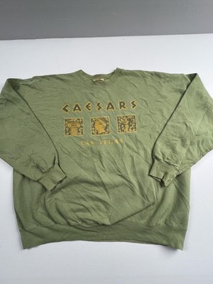 Caesars Sweatshirt Mens 2XL Green Las Vegas Graphic Fleece Crewneck Pullover