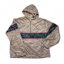 Izod Lacoste Vintage 80s Khaki Tan Anorak Windbreaker Nylon Colorblock Jacket XL