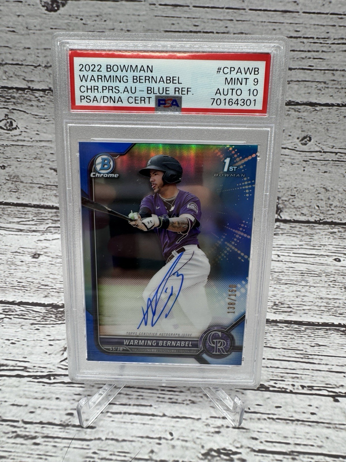 Warming Bernabel 2022 Bowman Chrome 1st Auto RC Blue Refractor /150 PSA 9