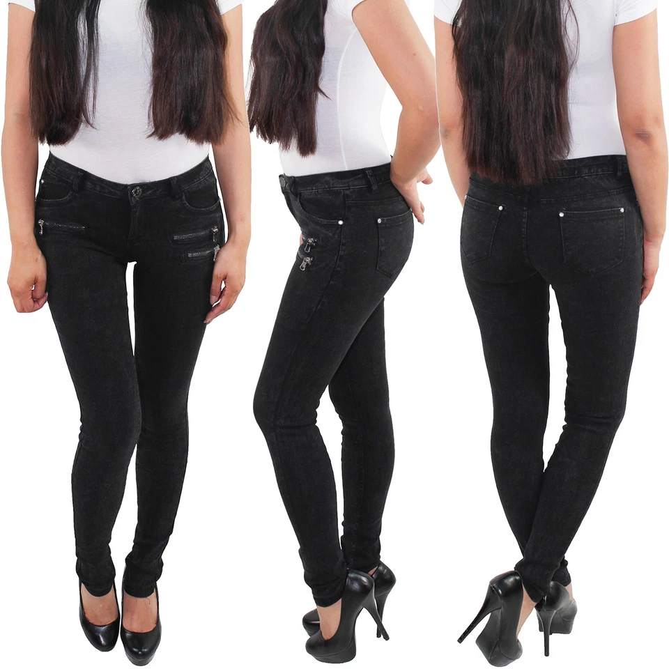 Damen Skinny Slim Fit Jeggings Treggings Leggings Hüfthose Stretch verwaschen - Bild 1 von 4