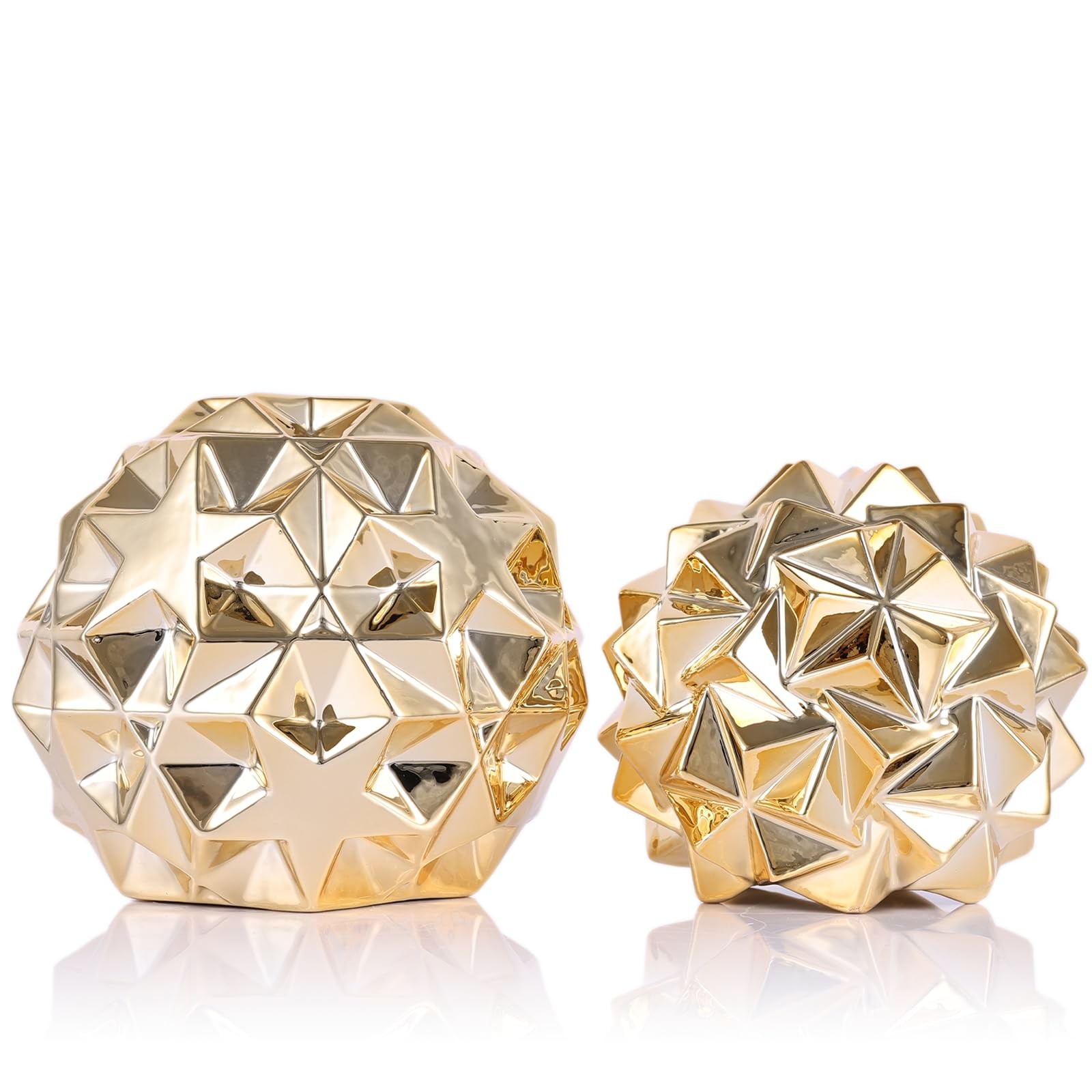 Gold Knot Orbs Ceramic 2PC Decorative Spheres Set - Modern Geometric Balls Ce...