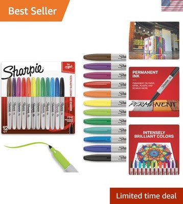 Permanent Markers Set - 12 Assorted Colors, Fine Tip, Waterproof, Quick-Dryin...