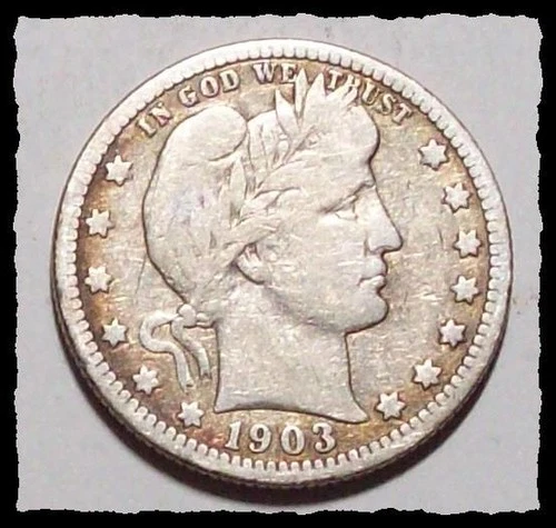 1903-O BARBER QUARTER  LIBTY Coin Very Old cleaning Sharp VG+   #14D66 .9 SILVER