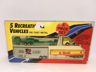RARE 5-Recreational Vehicle Set~ trucks~Shell;Sea Land;lowboy trailer & sailboat