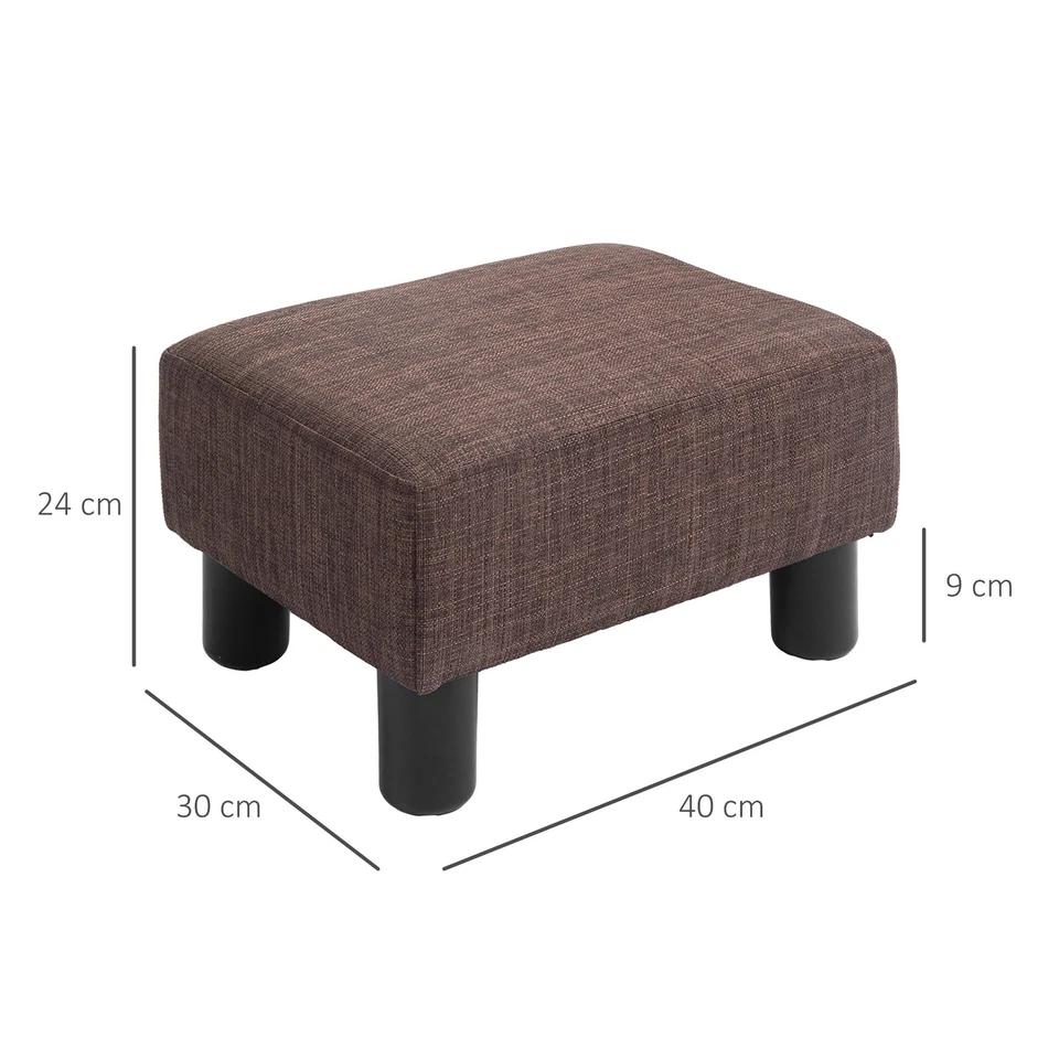 HOMCOM Chic Linen Fabric Footstool Ottoman Cube with 4 Plastic Legs Brown - Image 3 of 4