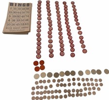 Vintage Bingo Card Lot Tokens Cards Milton Bradley Read
