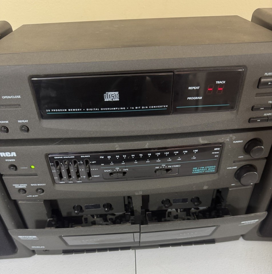 Rca Rp 8593 Vintage RCA RP 8530 A Stereo System AM/FM Radio Dual Cassette CD 2 Spks ...