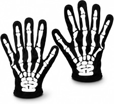 White Printed Black Skeleton Gloves for Kids Halloween Accessories Skull Hands
