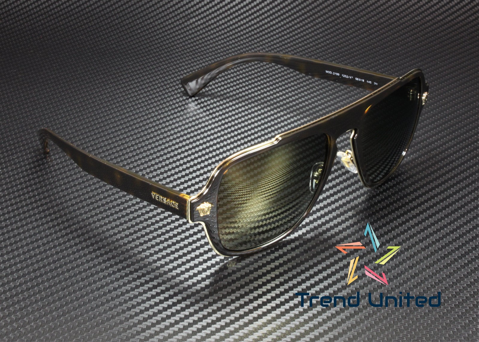 VERSACE VE2199 12524T Dark Havana Dark Grey Mirror Gold 56 mm Men's Sunglasses thumbnail 4