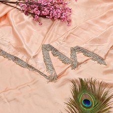 Rare Vintage Peach Pure Satin Silk Saree Hand Embroidered Fabric 5.5 Yards Sari