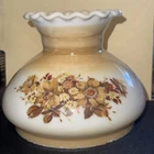 Vintage Tam O’Shanter Hurricane Lamp Milk Glass Shade Ruffled Edge Brown Floral