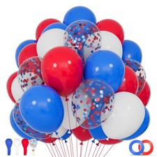 Red White Blue Latex Balloons 68 Pack, 12 Inch Patriotic Balloons with Confet...