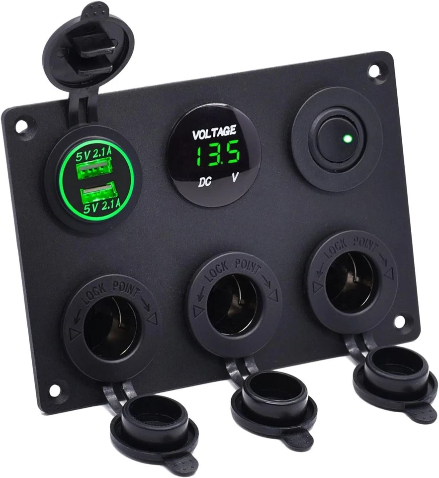 Dual USB Charger with LED Voltmeter & 3-Socket 12V Power Outlet for Vehicles - Image 3 of 4