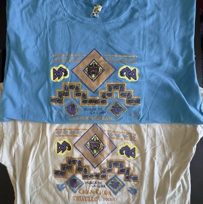 Chan-Chan Trujillo Peru T-Shirts Set Moche Chimu Huanchaco Surf Blue Cream VNTG