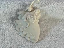 Christmas ornament white porcelain angel with heart AA344