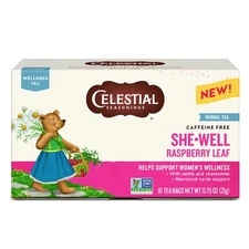 Celestial Seasonings SheWell Raspberry Leaf Wellness Tea, Caffeine Free, 16 T...