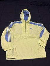 Vintage Adidas Jacket Mens L could fit M Hooded Anorak Yellow Windbreaker Stripe