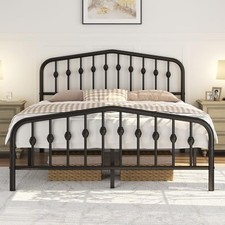 5ft King Bed Frames Slatted Metal Bed with Crown-inspired Design Headboard/Spac