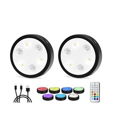 2-Pack Puck Lights with Remote, 1800mAh Rechargeable Under Cabinet ... Fast Ship