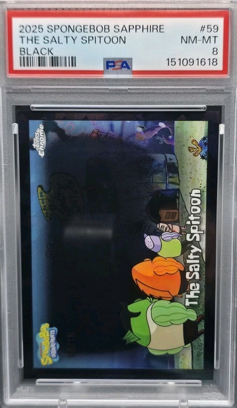 2025 Topps Chrome Sapphire Spongebob #59 The Salty Spitoon Black /10 PSA 8