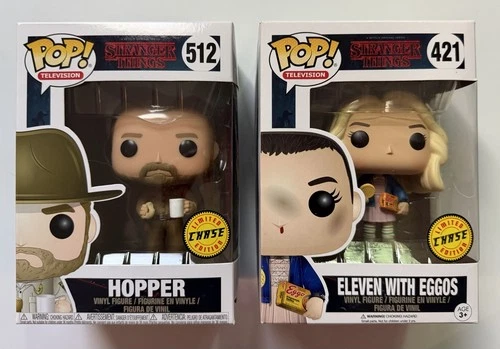 Stranger Things Bundle - Funko Pop! - Eleven with Eggos #421 & Hopper #512 - New