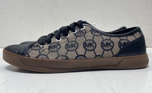Michael Kors MK Monogram Logo Black Beige Low Top Sneakers Size 8M