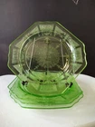 Vtg Depression Glass Uranium/Vaseline Hocking Princess 8.25" Plates Set of 4