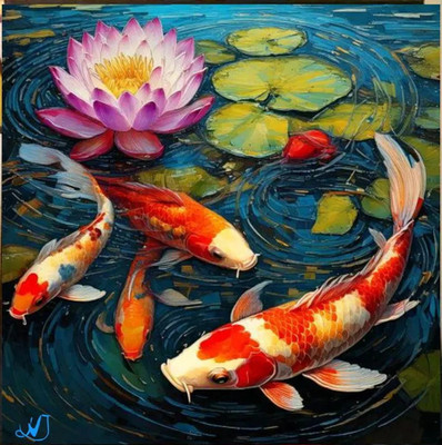 ORIGINAL Painting on Canvas Koi fish  16х 16 in Textured Artwork  Сustom Order