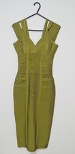 HOUSE OF CB MIMI OLIVE GREEN OFF SHOULDER BANDAGE DRESS SIZE XS / UK 6 - 8