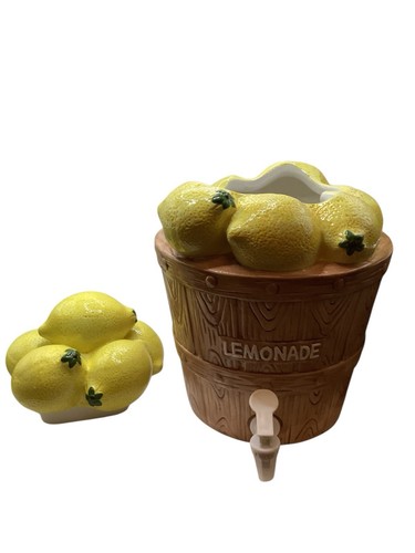 Vintage Lemonade Ceramic Dispenser - Basket Of Lemons Design Pristine - Picture 5 of 7