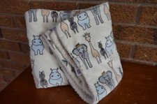 BABY Blanket HB Hudson CREAM Animal SAFARI Elephant Giraffe Blue Gray Sherpa Zeb