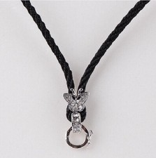 1pcs 14inch Black Color Necklace Cord Butterfly Rhinestones Bail Link Clasp CL09