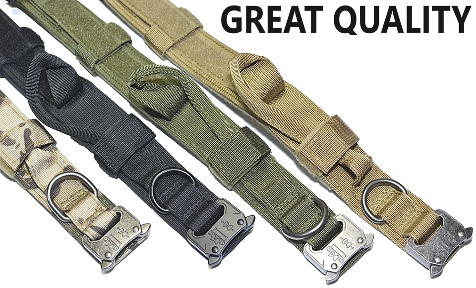 Leash + Collar Heavy Duty K9 Tactical Training Pet Dog Metal Buckle M, L, XL New - Image 3 of 4
