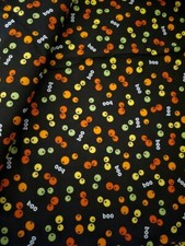 Halloween Cotton Fabric. BOO on Black. BTY
