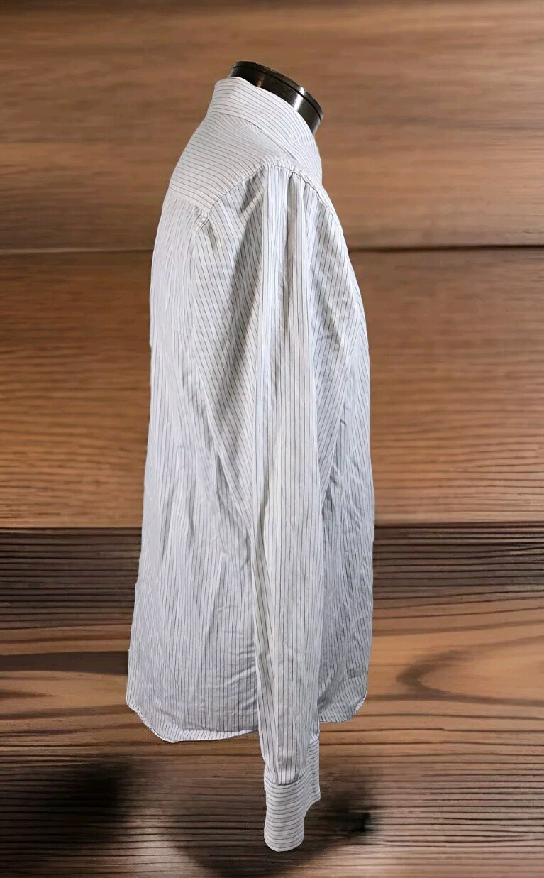 Calvin Klein Shirt Mens L White Blue Striped Long Sleeve Button Up Slight Stain thumbnail 3