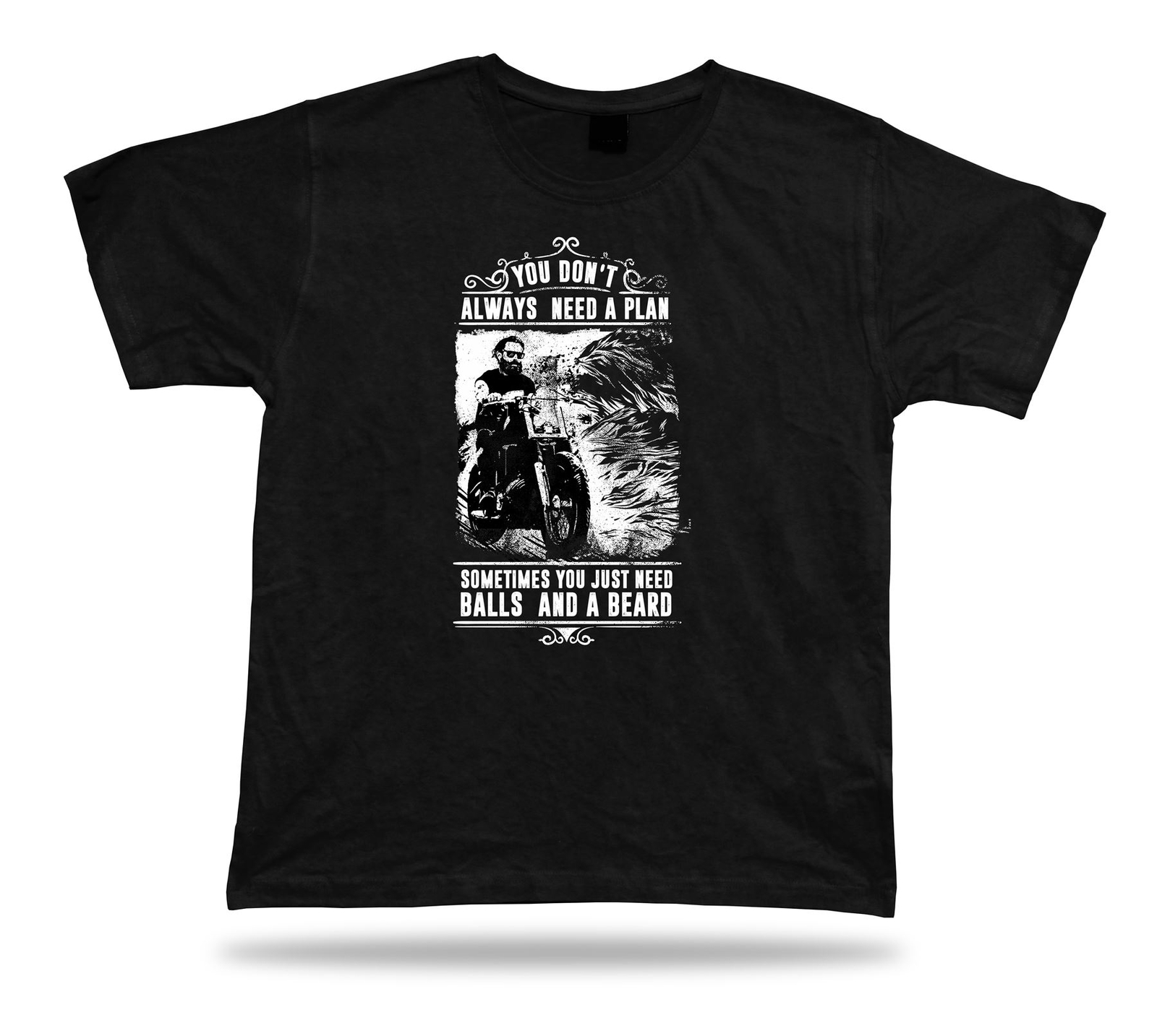 Tshirt Tee Shirt Birthday Gift Idea Don't Need Plan Biker Beard Qoute Proverb-image