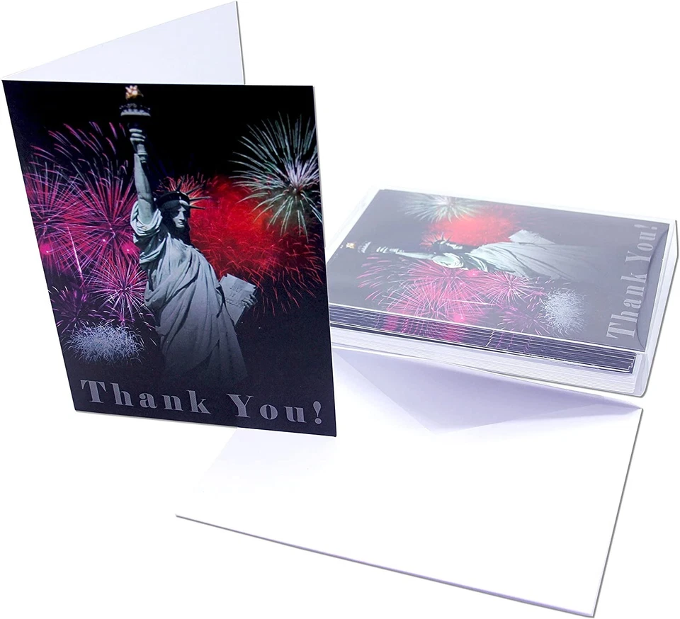 Благодарственные карточки Liberty Lights пустые внутри - 12 или 24 упаковки - 5,5 дюйма x 4,25 дюйма - Изображение 2 из 4