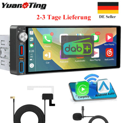 Autoradio 1Din mit 6.9 Zoll Bildschirm Apple CarPlay Bluetooth DAB+ AM/FM Radio